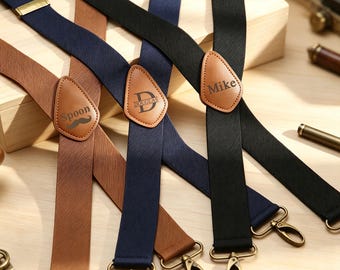 Personalized Mens Adjustable Suspenders • Custom Leather Strap Suspenders for Wedding & Formal Wear