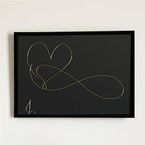 Golden Wire Wall Art - I Love You for Infinity - Single Line Sculpture Handmade Artwork by Emilian - The Gift for any Occasion