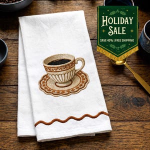 Coffee Kitchen Towel Cotton Tea Cloth Dish Drying Linen Farmhouse Style Home Gift Housewarming Present Java Enthusiast Cafe Themed Bar Brown