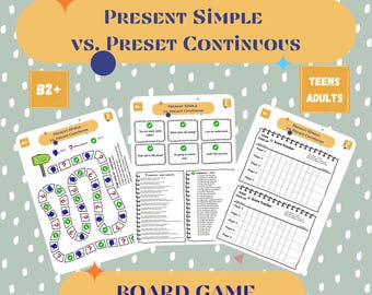 Tense Toss-Up | ESL Grammar Board Game for Present Simple & Continuous | Intermediate | No-Prep Classroom Activity | Printable | Teens