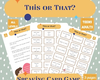 This or That Questions for ESL | Speaking Game for Kids, Teens & Adults | Printable Fun ESL Speaking Game | Fun Speaking for All Levels