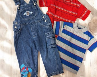 Vintage Blue's Clues Y2K haftowane jeansowe ogrodniczki 2T i koszule 2000