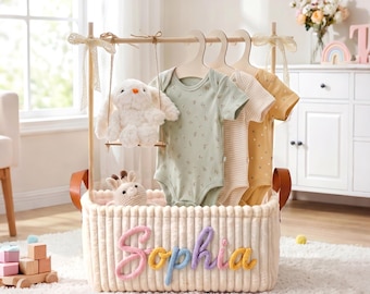 Personalized Baby Gift Basket with Swing & Hanger: Newborn Gift Set, Nursery Decor