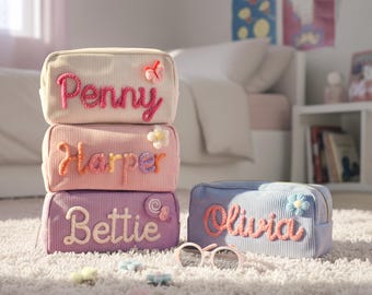 Personalized Large Corduroy Pouch : Custom Name Makeup & Toiletry Bag