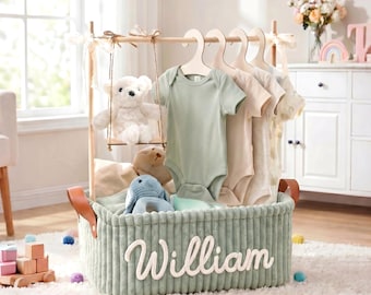 Personalized Baby Boy Gift Basket with Swing & Hanger: Baby Shower Keepsake Gift
