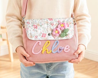 Flower Girl Proposal Gift Bag, Custom Name Crossbody Bag, Personalized Floral Toddler Purse