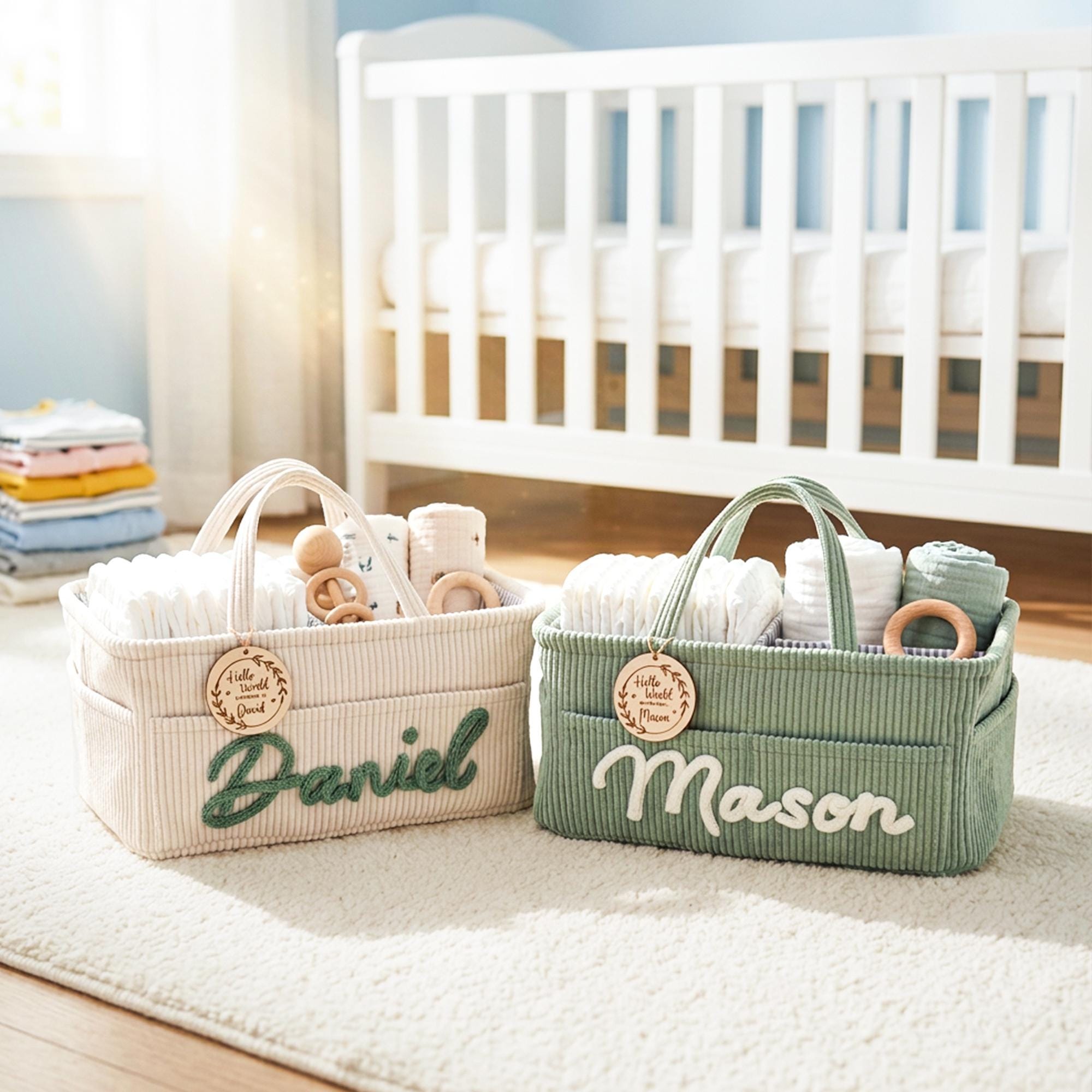 Baby Diaper Caddy Carrello Porta Pannolini Organizer Per Bambini - Bianco, Con Scomparti Per Biberon, Lozioni E Accessori - 2