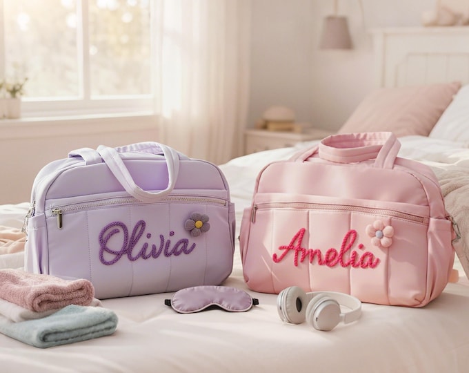 Personalized Duffel Bag, Custom Name Kids Travel Bag, Girls Overnight Weekender