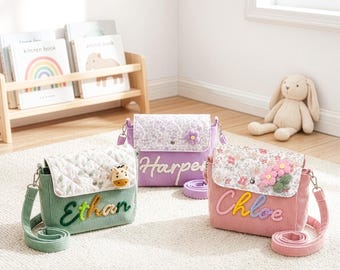 Personalized Girls Crossbody Bag,Summer Travel Bag for Kids, Adjustable Strap Vacation Bag, Little Girl Beach Gift