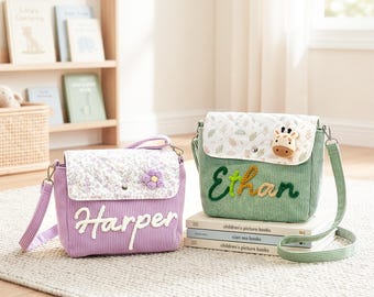 Personalized Corduroy Kids Purse: Toddler crossbody bag, Gift for Boys & Girls,Kids outdoor bag