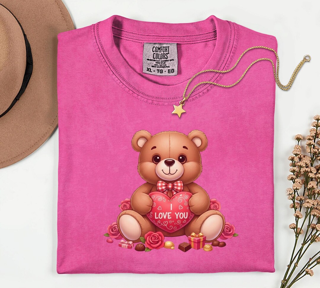 Cute Teddy Bear Holding Heart I Love You T Shirt Romantic Valentine's ...