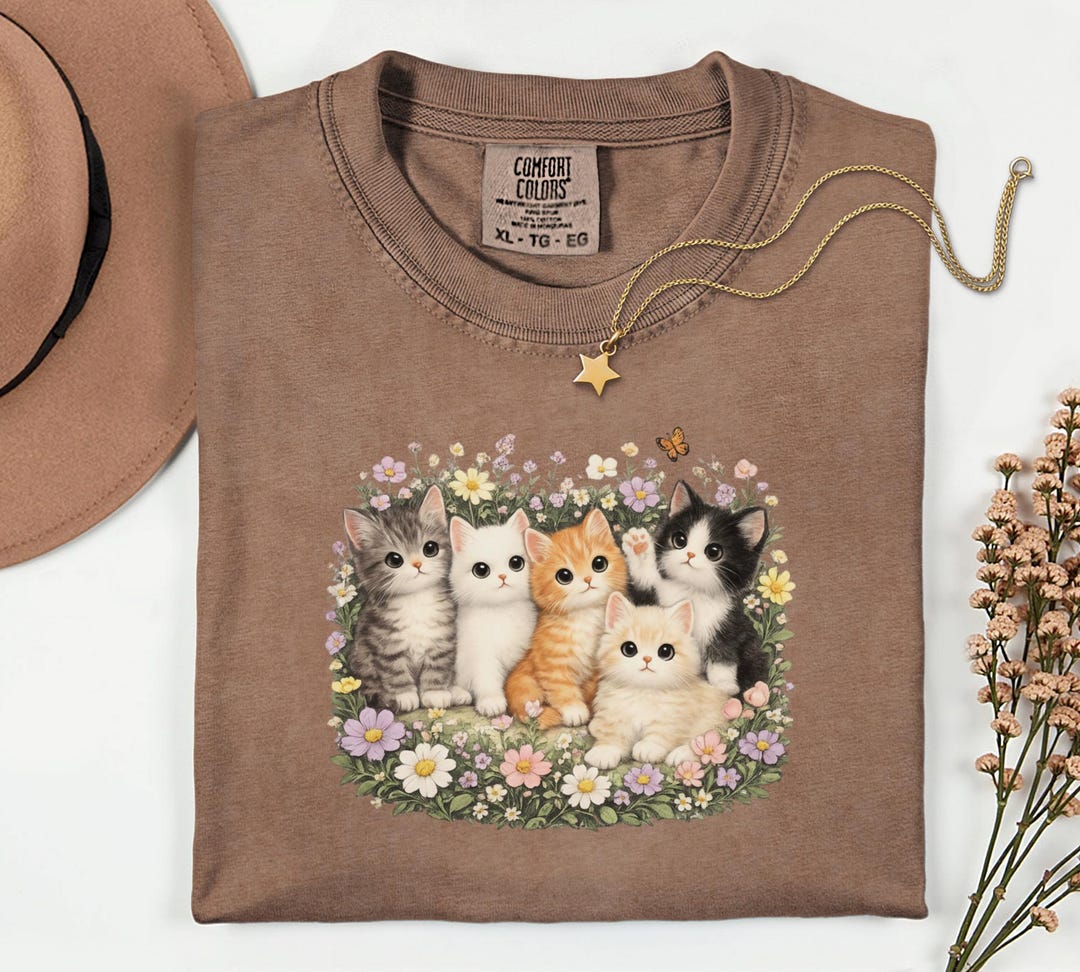 Cottagecore Kittens T-shirt, Pastel Floral Cat Lover Tee - Etsy