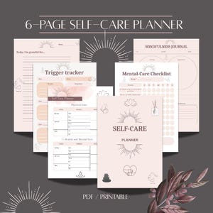 Self-Care Tracker – Blush Pink Planner – 6 Pages PDF – Mental Health and Wellness Journal – Trigger and Mood Log – Printable