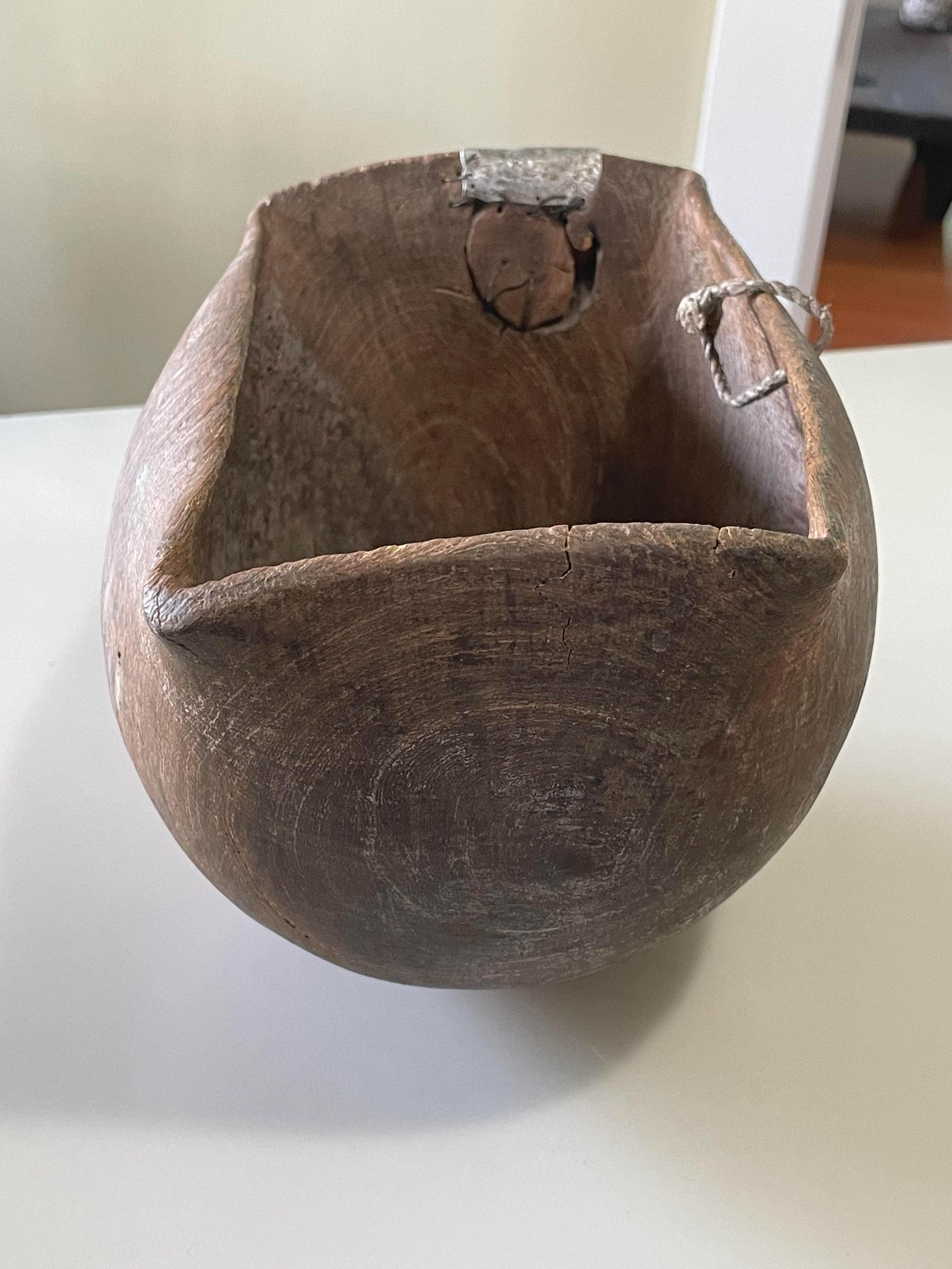 Authentic Primitive Turkana Wood Bowl Hand Carved Kenyan Tribal Vessel Patinated African Art Bow