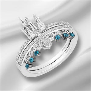 Enchanted Disney Sterling Silver Ring – 1/8 CTTW Diamonds & London Blue Gemstone