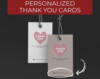 Personalized Knitting Thank You Cards – Printable Business Tags with Logo, Digital Download