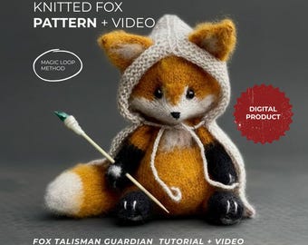 Knitted Fox Amulet Pattern: Guardian Talisman with Malachite (Digital Download) Magic Loop
