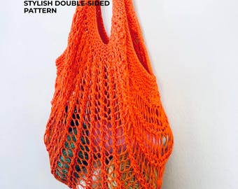 Knitted Market Bag Pattern PDF, Easy Mesh Tote Bag Knitting Tutorial, Lace-Look Tote Bag, Beach Bag Knitting Pattern, Video Guide Included