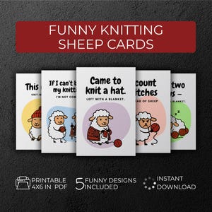 Knitting Sheep Postcards: Funny Crochet Greeting Cards (PDF 4x6 in.)