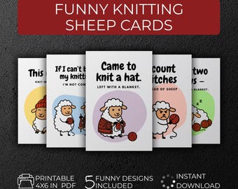 Knitting Sheep Postcards: Funny Crochet Greeting Cards (PDF 4x6 in.)