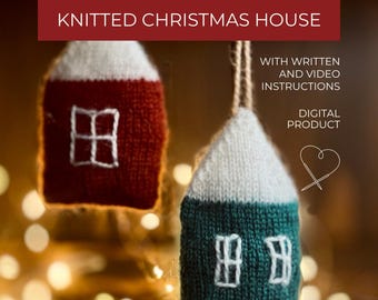 Mini Christmas House Knitting Pattern – Magic Loop, Stuffed Ornament, Video Tutorial + PDF, Beginner Friendly