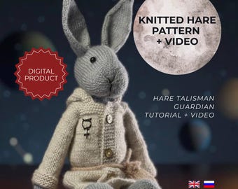 Knitted Hare Talisman Pattern, Amigurumi Toy Tutorial (PDF Pattern + Video)