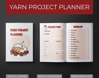 Knitting Project Planner PDF, Yarn Tracker & Sheep Design, Printable Knitting Organizer, Digital Download