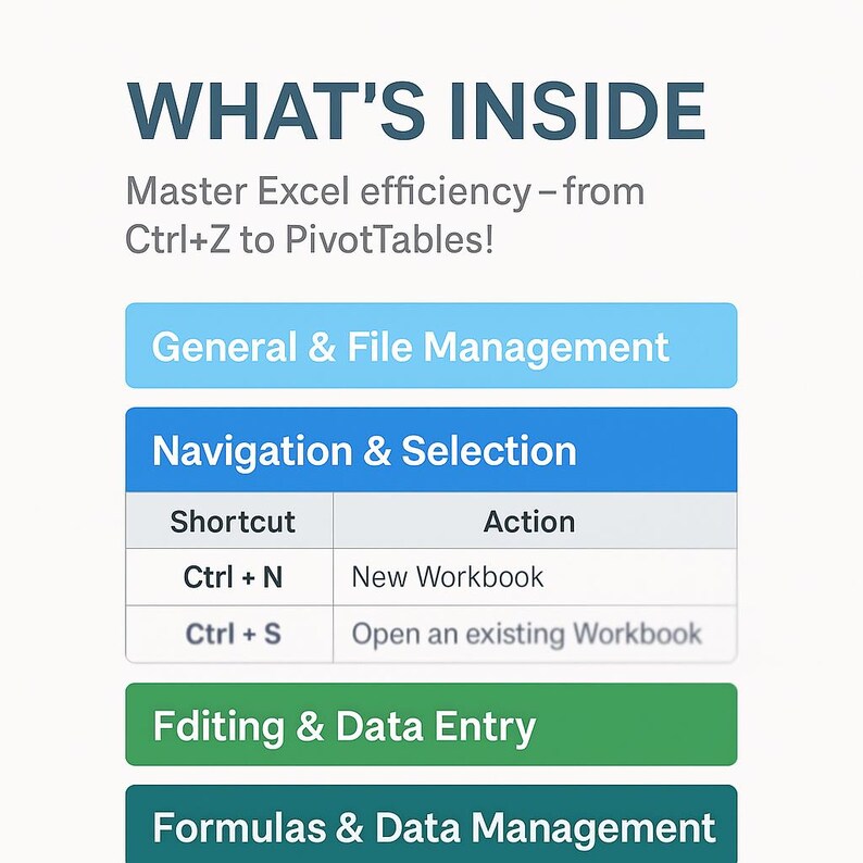 Excel Shortcuts Cheat Sheet | Digital Download | Productivity Guide ...