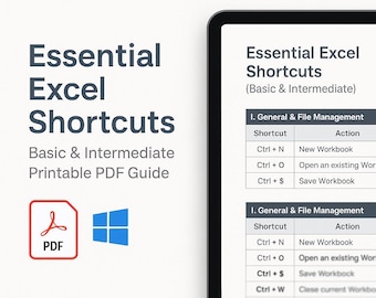 Excel Shortcuts Cheat Sheet | Digital Download | Productivity Guide | Spreadsheet Tips PDF