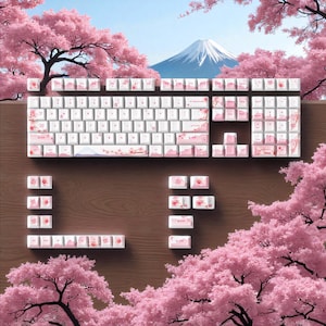 Keycap Set Sakura Cherry Profile PBT – Japanese Cherry Blossom Keycaps for Mechanical Keyboard MX Switch