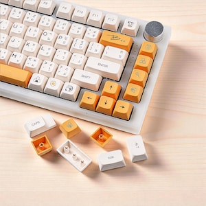 Milk & Bee Theme PBT Keycap Set – 140 Keys XDA Profile, Dye-Sublimated Legends, ANSI Layout for Mechanical Keyboards