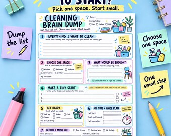 Cleaning Brain Dump Printable, Room Reset Worksheet, Small Step Cleaning Planner with How to Use Guide, A4 & US Letter PDF