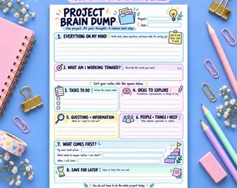 Project Brain Dump Printable, Project Planning Worksheet, Task and Idea Organizer with How to Use Guide, A4 & US Letter PDF