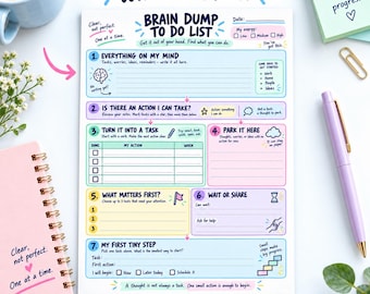 Brain Dump To Do List Printable, Task Organizer Priority Worksheet, Pastel Planner with How to Use Guide, A4 & US Letter PDF