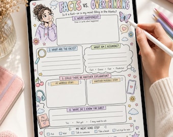 Facts vs Overthinking Worksheet for Teens, Anxiety Coping Skills Coloring Printable PDF