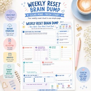 Adhd Weekly Reset Brain Dump Planner, Sunday Routine Organizer (A4 + US Letter PDF)