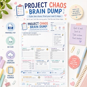 Project Chaos Brain Dump Printable, Task Organizer, Next Steps Planner (PDF)