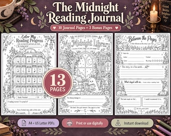 Halloween Reading Journal Printable: Gothic Book Tracker, Reviews & Coloring Pages, A4 and US Letter