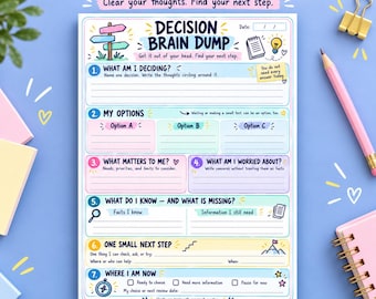Decision Brain Dump Printable, Decision Making Worksheet with How to Use Guide, Thought Organizer, A4 & US Letter PDF