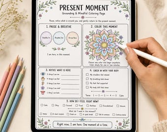 5-4-3-2-1 Grounding Worksheet, Mindfulness Coloring Page (Digital Download)