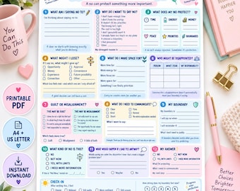 Saying No Worksheet, Boundary Setting Planner, Decision Clarity & Self Reflection Printable PDF