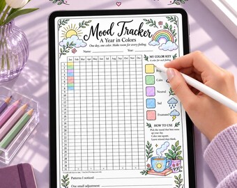 Yearly Mood Tracker Printable, A Year in Colors, Botanical PDF, A4 & US Letter