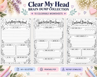 Brain Dump Printable Bundle: 10 Colorable ADHD-Friendly Worksheets, A4 & US Letter PDF