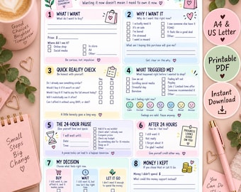 24 Hour Shopping Pause Printable, Impulse Spending Worksheet, Mindful Spending Tracker, Low Buy No Spend Challenge, Money Reset PDF