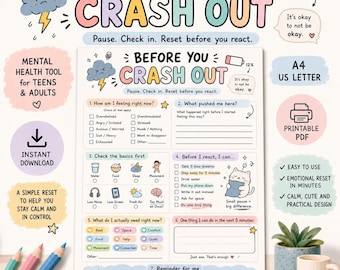 Before You Crash Out Worksheet, Emotional Regulation Tool, Stress Relief Reset (Digital Download)