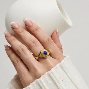Lapis Gold Ring, Bump ring, Minimal Ring, Lapis lazuli Brass Ring, Women Everyday Ring, Blue Lapis Ring, Statement ring, Gift for Her\Him