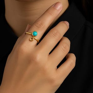 Minimalist Turquoise Ring- Gold Plated Dainty Ring- Adjustable Open Ring- Fashion Jewelry