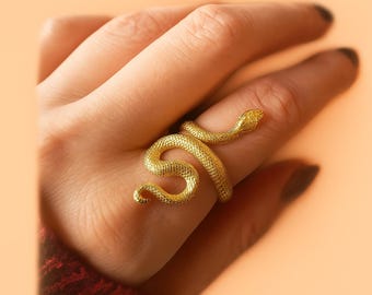 Gold Plated Brass Snake Ring - Adjustable Spiral Ring
