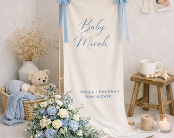 Personalized Baby Shower Banner Custom Baby Name Linen Wall Hanging Neutral Baby Shower Decor Baby Name Sign Nursery Decoration Gift