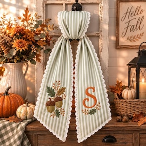 Embroidered Personalized Fall Wreath Bow Sash, Custom Monogram Autumn Door Bow, Acorn Embroidery Front Door Decor, Housewarming Gift